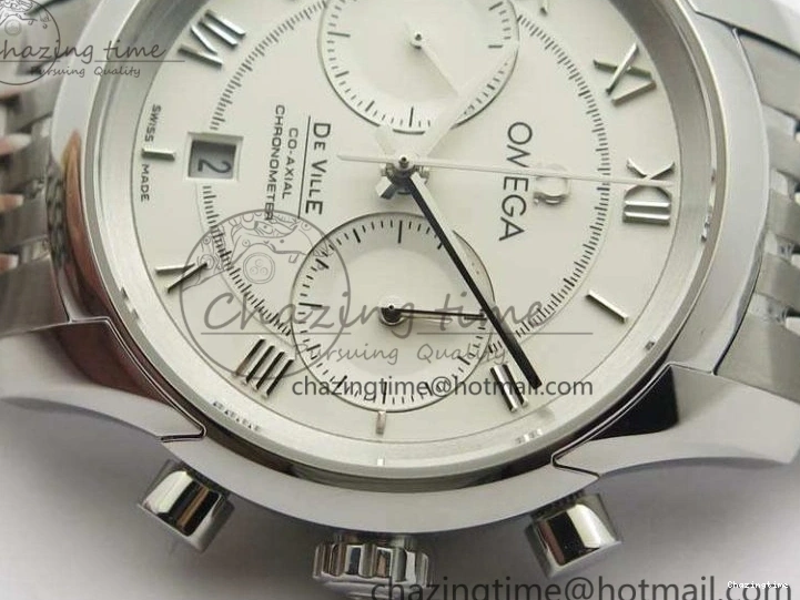 0427 HighQuality De Ville Chronograph SS OMF 1:1 Best Edition White Dial On SS Bracelet A 8151